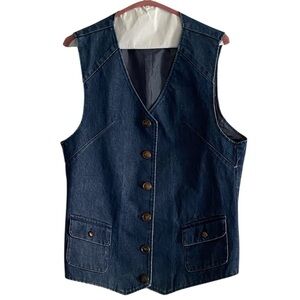 Carol’s Denim Button-Up 100% Cotton Vest with Pockets Size Large